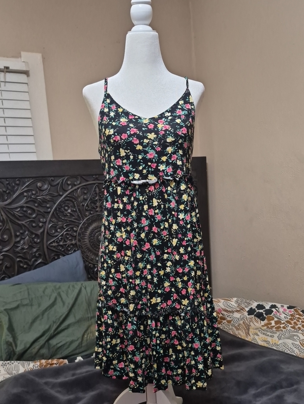 Black Floral Spaghetti Strap Sundress